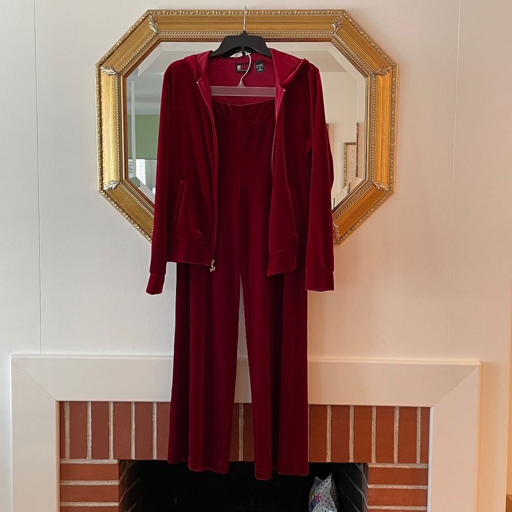 New York and Company Deep Red Velvet/Velour Track Suit